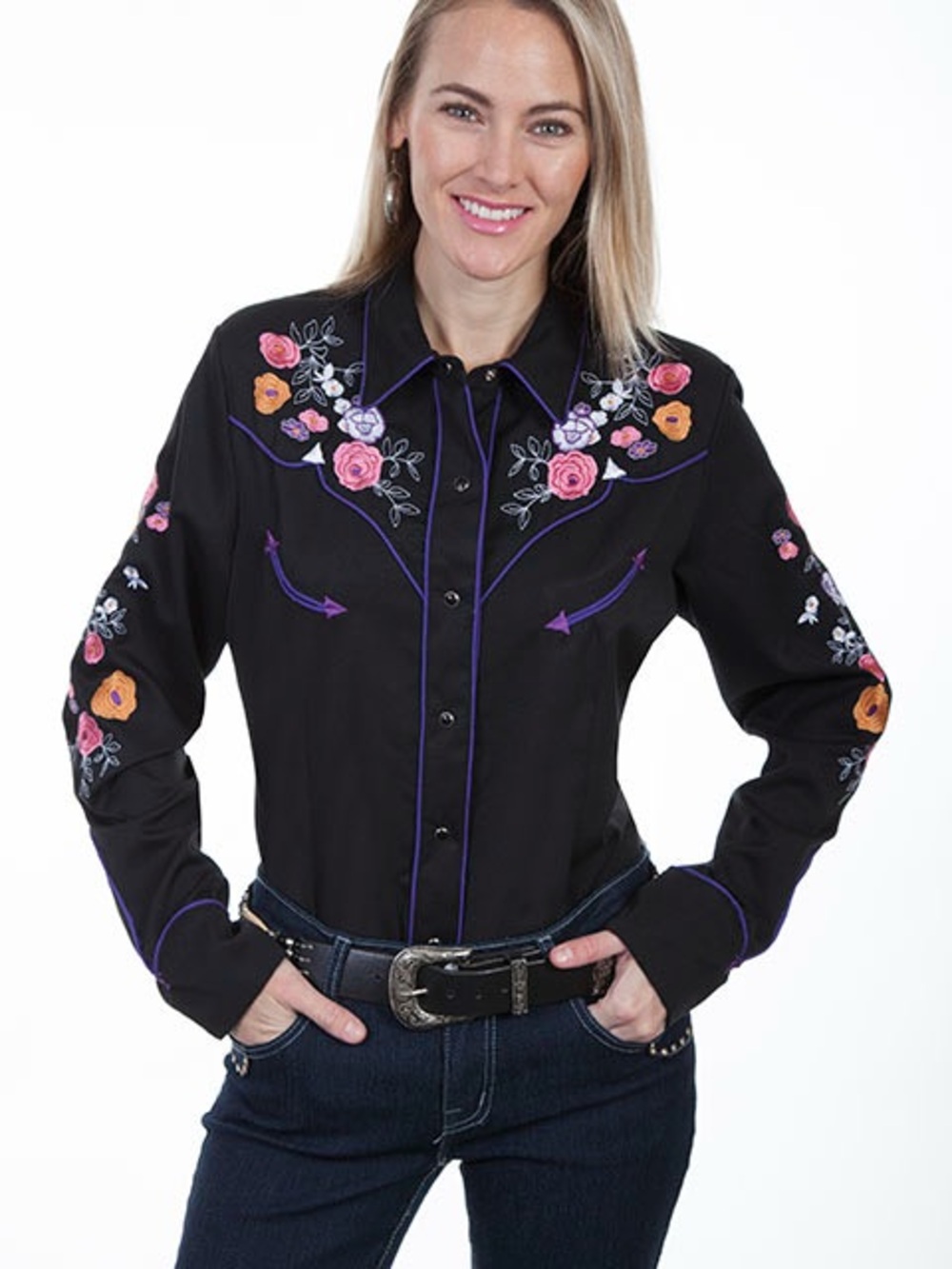 Scully Women’s Floral Embroidery Long Sleeve Western Snap Shirt